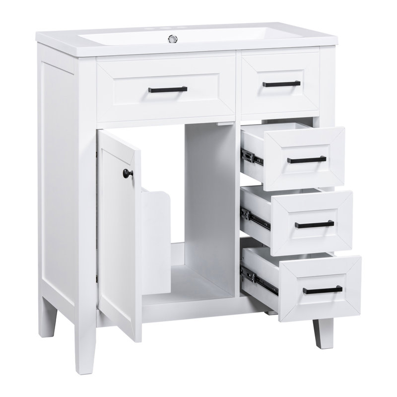 Meuble-lavabo de salle de bain blanc 30 po avec tiroir et tiroirs de rangement 30 po, White