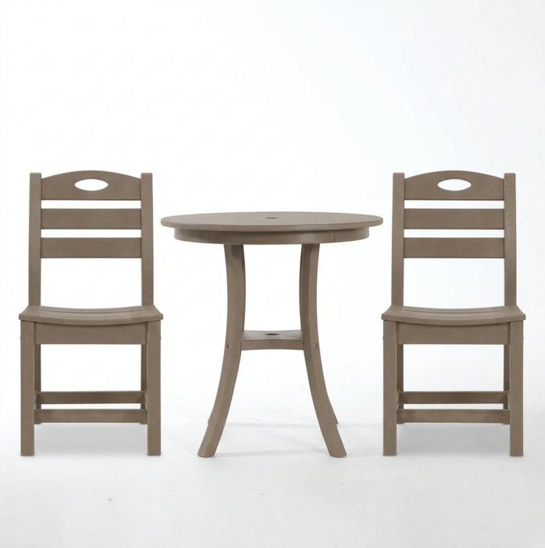 Antique Brown 3-Piece Patio Bistro Set with Round Table and 2 Chairs, Antique Brown