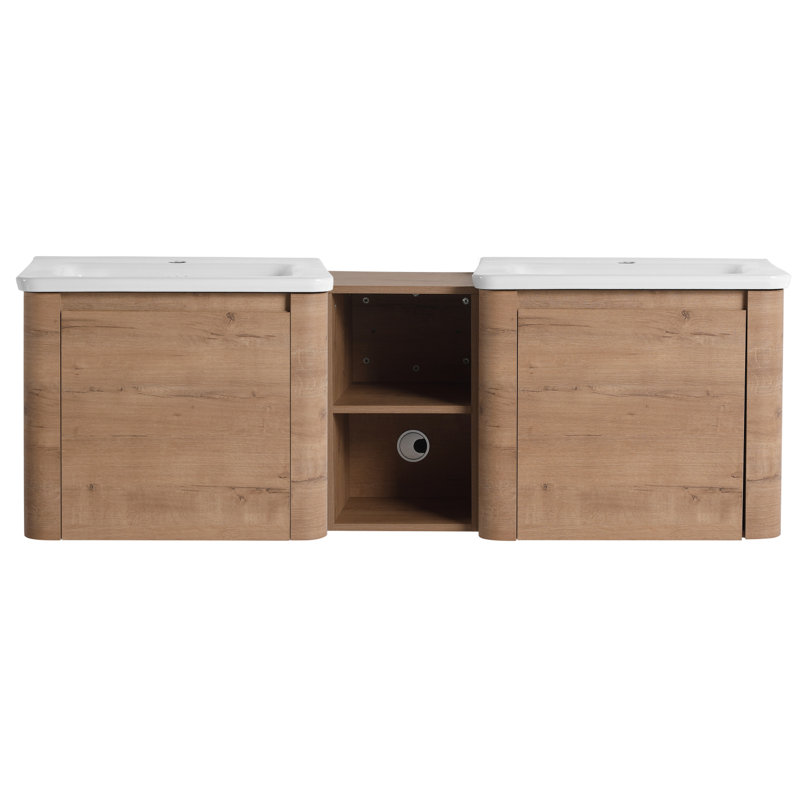 Meuble-lavabo mural 60 po avec éviers et rangement en céramique