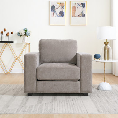Chaise rembourrée confortable avec accoudoirs larges, tissu en chenille, housses lavables, siège de 7 pouces, salon Mid-Century moderne, revêtement de fauteuil de bureau, coussin de siège, structure stable