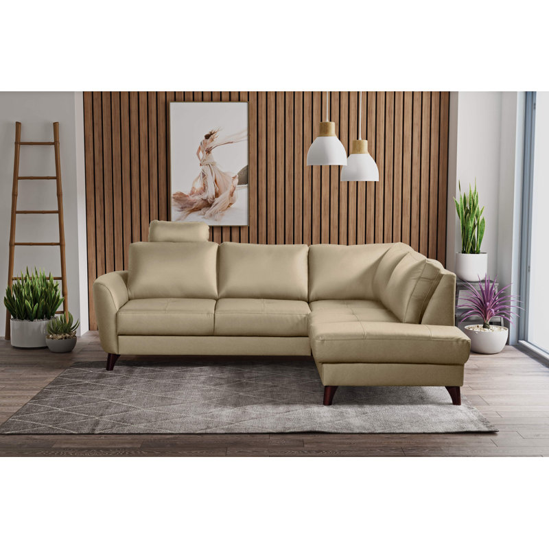 Migues Leather Corner Sofa with Sleeping Function and Storage, Right Hand Facing, Beige