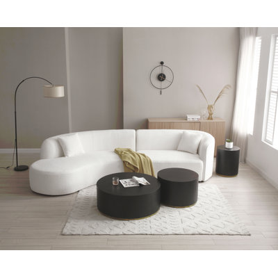 Ensemble de canapé de luxe 2 pièces de style moderne avec dossier courbé et méridienne, canapé modulaire faisant face à la gauche, canapé Boucle