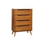 Commode 1 pièce avec tiroirs encastrés de style Mid-Century moderne avec pieds ronds fuselés et finition chêne à quatre tiroirs-1720798339