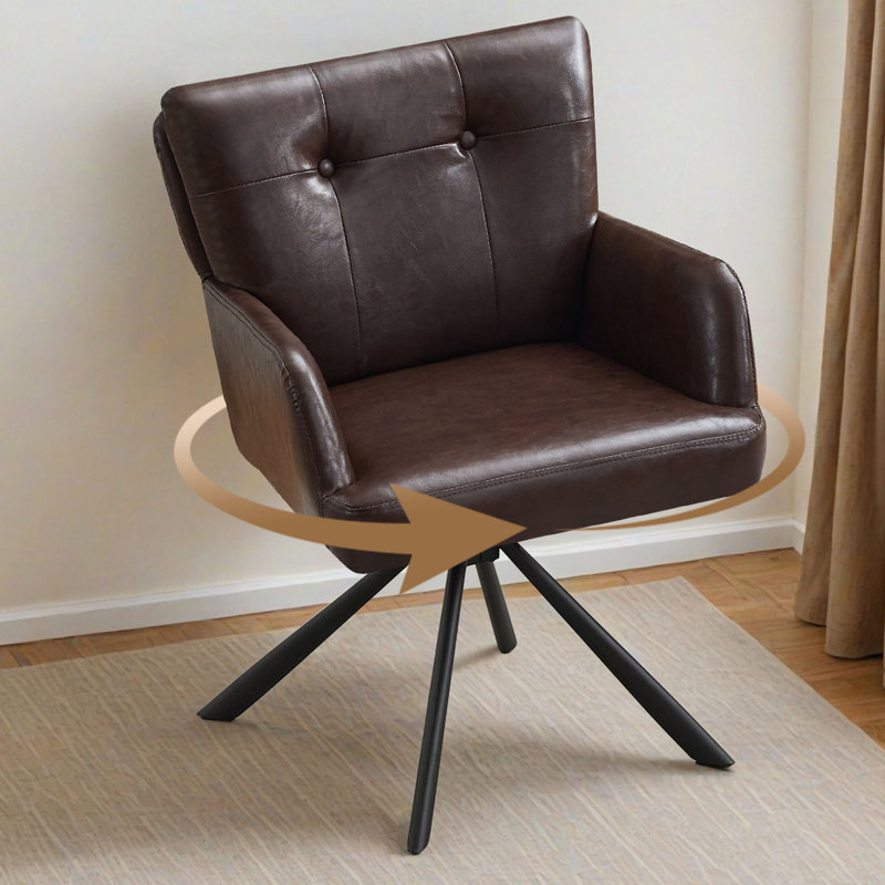 Modern Faux Leather Upholstered Swivel Armchairs with Tufted Back, Metal Legs, Dark Brown PU