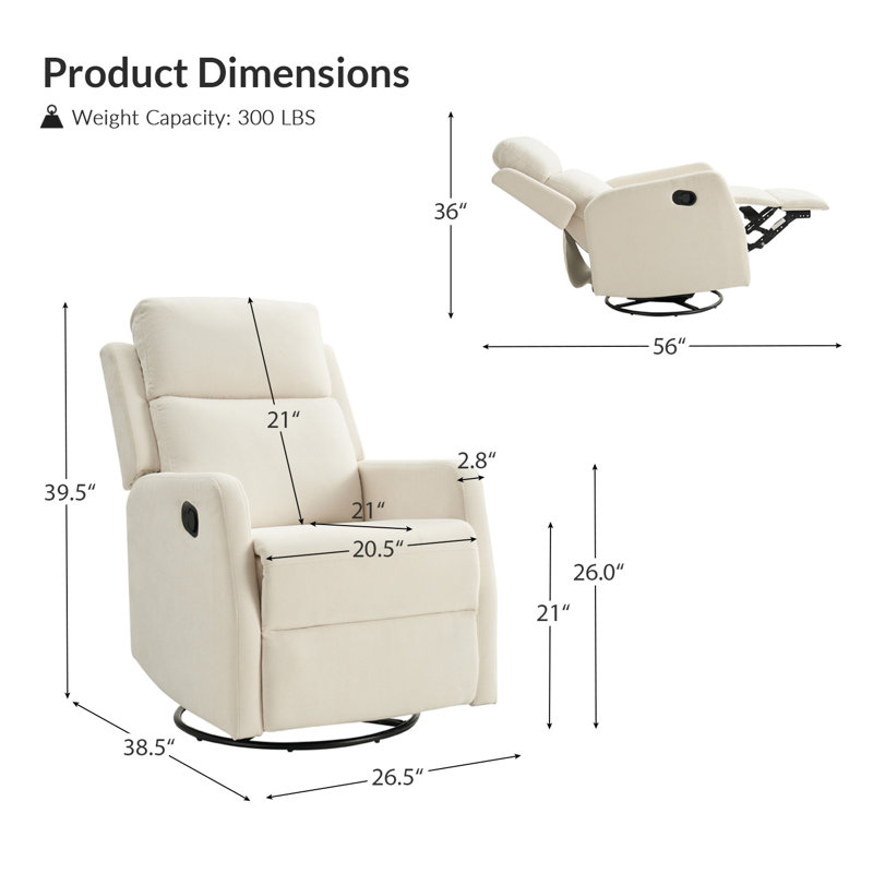 Fauteuil inclinable manuel berçant moderne pivotant de 26,5 po Adstall, Ivoire ivoire