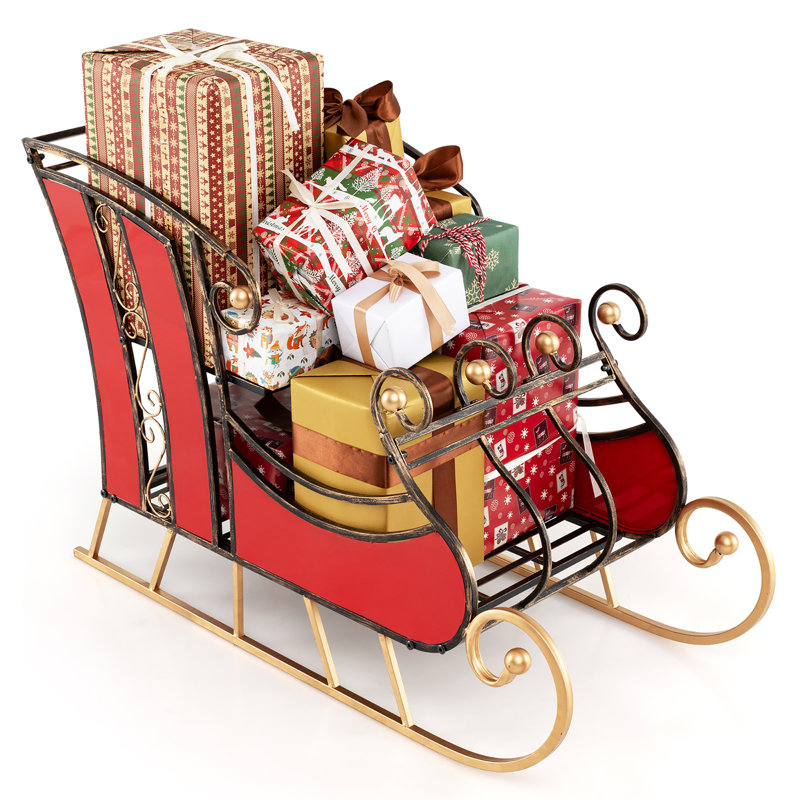 The Holiday Aisle® 23''christmas Santa Sleigh W/ 2-tier Storage Shelf Christmas Sleigh Decoration