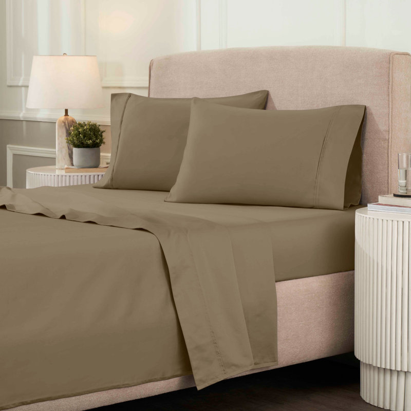 Blue Nile Mills 1200 Thread Count 100% Egyptian Cotton Deep Pocket Sheet Set, Taupe, Full