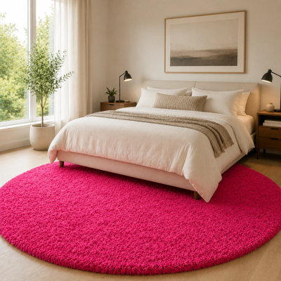 7x7 ft Hot Pink Round Rug for Bedroom Room Fluffy Circle Rug Furry Carpet Shaggy Circular Fuzzy Washable Non-Slip Large Area Rug Soft Indoor for Living Room Cute Aesthetic Home Decor