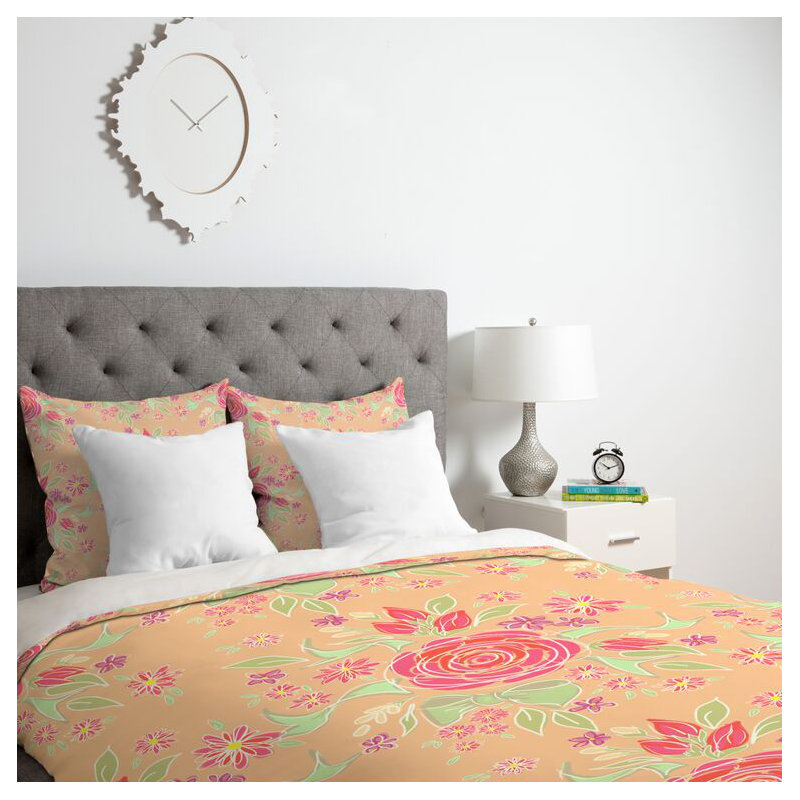 Ensemble de housse de couette en microfibre rose / orange, Pièce unique, Housse de couette pour lit simple + 1 taie décora