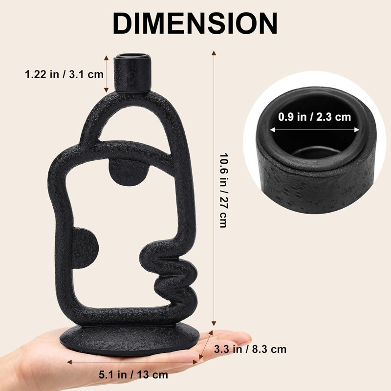 Abstract Face Taper Candle Holder Black-large Resin Candlestick
