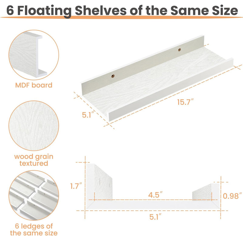 6 tablettes flottantes blanches