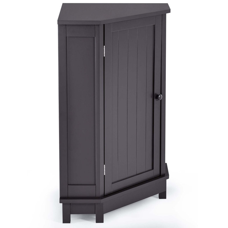 Armoire de salle de bain Armoire de rangement de coin triangulaire avec tablette ajustable, Brun
