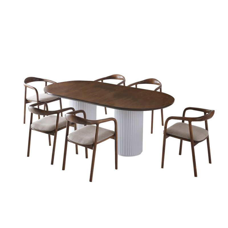 Ferro Beech Oval Dining Table, White, Walnut