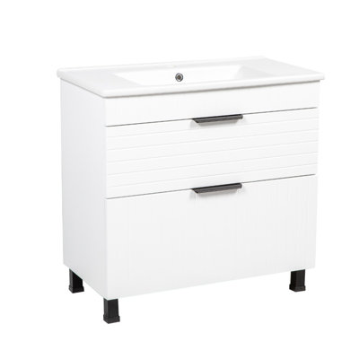 Meuble-lavabo sur pied simple en céramique avec plateau en céramique 34 po Jakkar