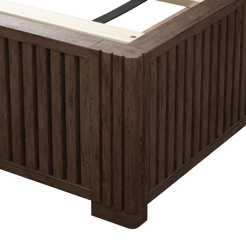 Structure de lit plateforme en bois massif avec tête de lit, aucun sommier nécessaire, Noyer, Très grand lit