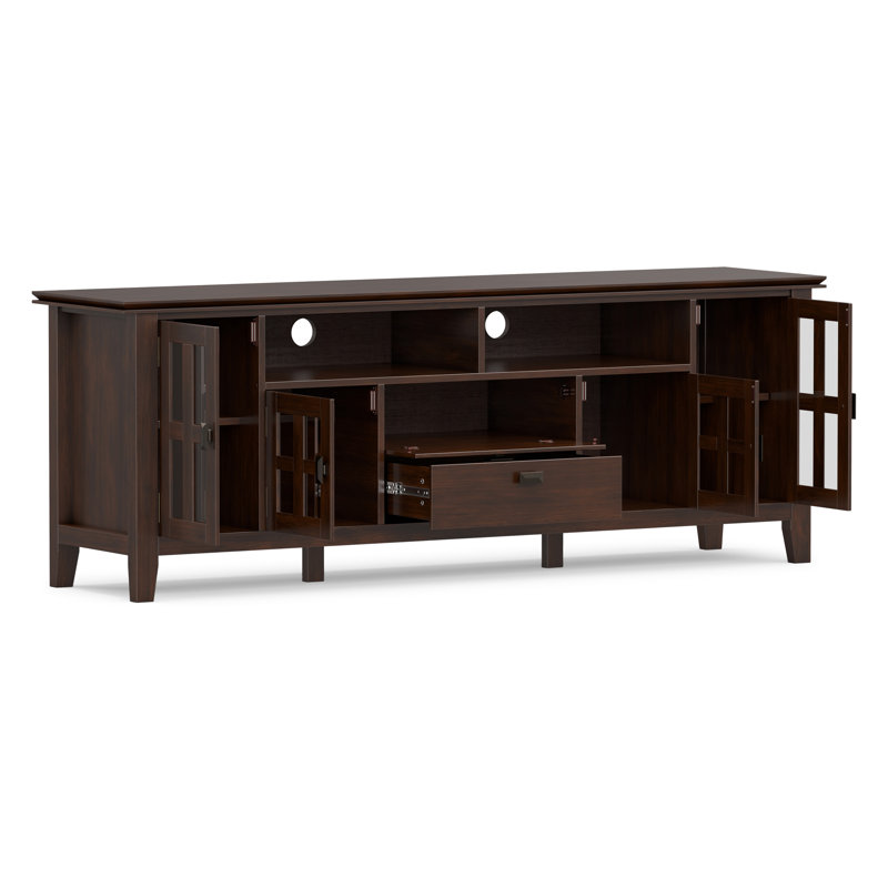 Artisan 72"W Solid Wood Transitional TV Stand for TVs up to 80" with 4 Cabinets, 2 Drawers, and Adjustable Shelves