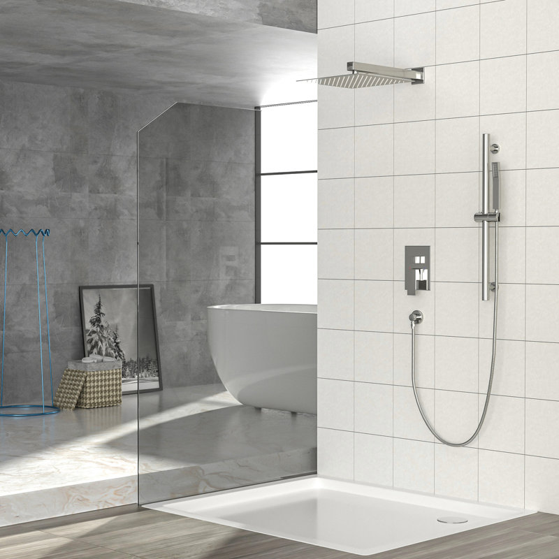 Douche carrée de 10 pouces en noir mat - fixée au mur avec barre coulissante réglable, soupape équilibrée et système de bar à expérience exceptionnelle