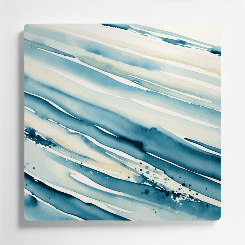 Art mural horizontal horizontal rayé bleu poudre et blanc beige, H 12 po x l 12 po