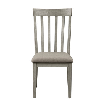 2 pièces de chaises d'appoint de salle à manger, finition grise brossée métallique, chaise à structure en bois, dossier à lattes verticales, chaises de revêtement en tissu et siège 2 pièces, structure brossée, chaise fascinante rembourrée
