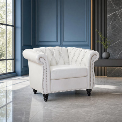 Canapé Chesterfield classique avec accoudoirs roulés en PU avec pattes en bouleau