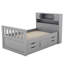 Structure de lit plateforme simple avec bibliothèques de rangement, tablettes et 4 tiroirs, mobilier de chambre gris-215352987