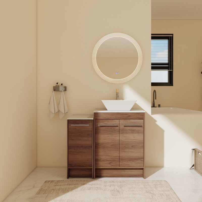 Meuble-lavabo sur pied simple 35,43 po avec plateau en céramique Dolhenty
