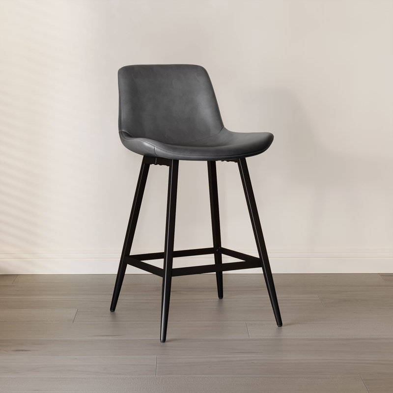 Cannell Upholstered Counter Stool with Metal Frame, Black/Gray