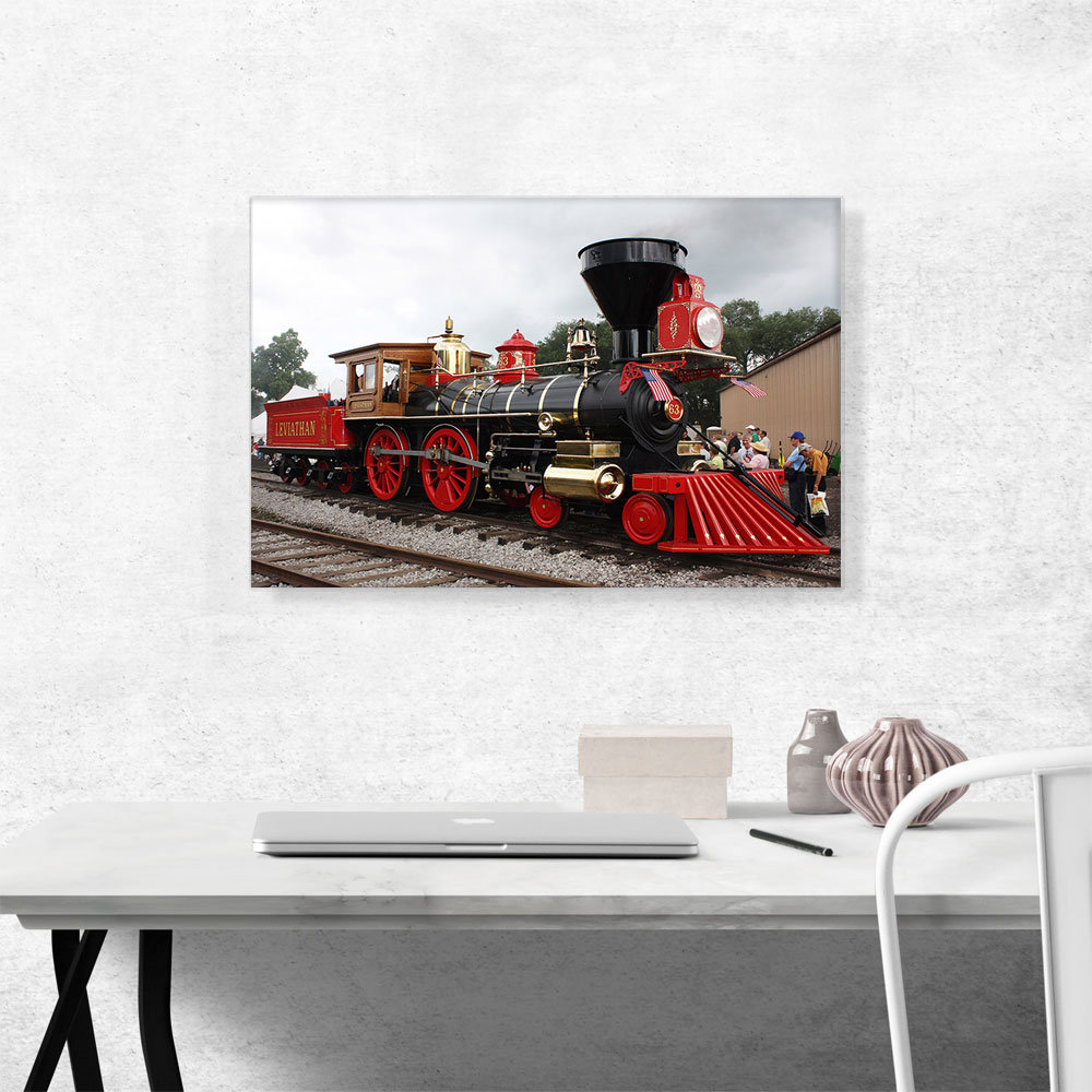" Red Gold Vintage Old Locomotive Steam Train " ARTCANVAS 