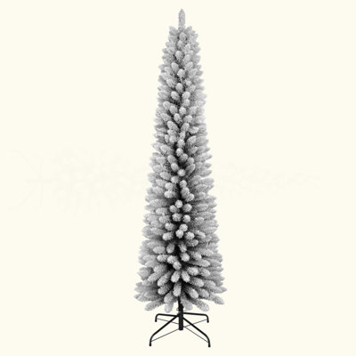 Arbre de Noël floqué au crayon - Arbre en PVC mince avec 469 pointes enneigées, conception peu encombrante, effet de neige réaliste, support en métal robuste, installation facile