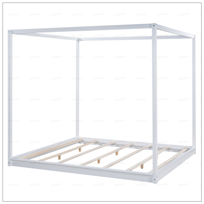 Luxueux lit plateforme à baldaquin avec construction robuste et design élégant pour un confort et une élégance ultimes, Blanc