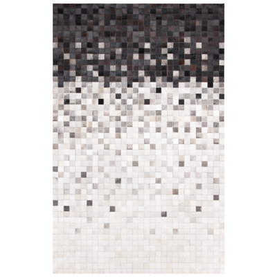 Carlino Hand Woven Leather/Felted Cloth Abstract Rug in Ivory/Black