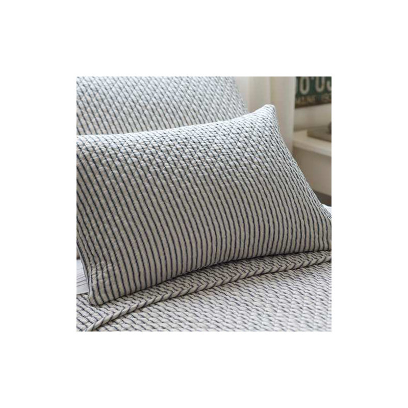 Bergen Stripe Cotton Lumbar Pillow, Cream/Navy