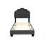 Lit simple en tissu de laine gris anthracite avec motif floral et tête de lit à plateforme entièrement rembourrée-129377823-129377822