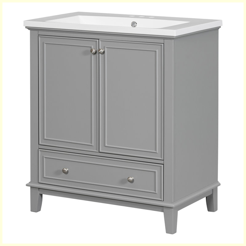 Meuble-lavabo moderne multifonctionnel avec lavabo et tiroir, Gris