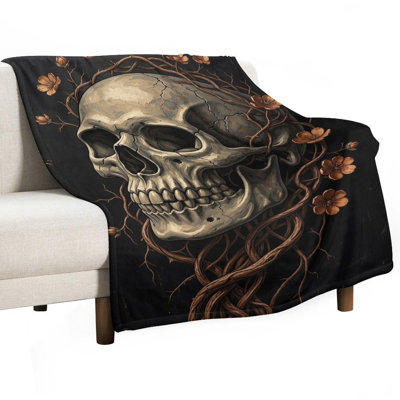 Jeté en flanelle Skull With Vines