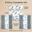Ensemble de 9 pièces comprenant un couvre-lit et des rideaux matelassés bleu sarcelle à motif plumes, avec 6 panneaux indépendants filtrant la lumière-136866075