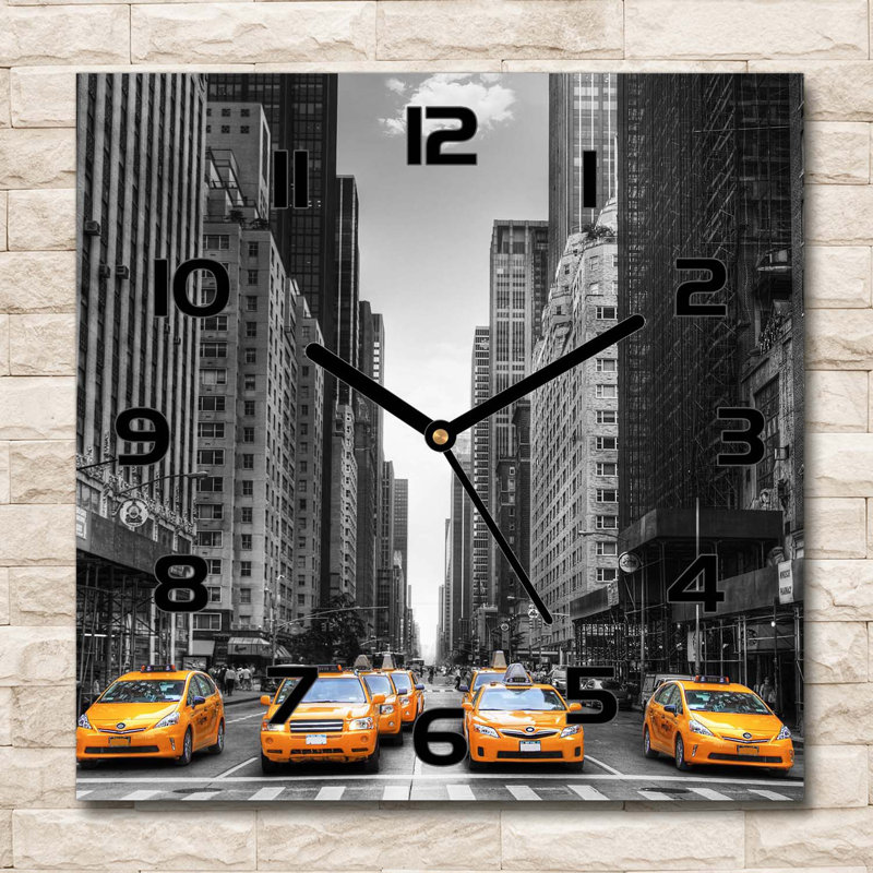 Glass Wall Clock, Grey/Yellow/Black