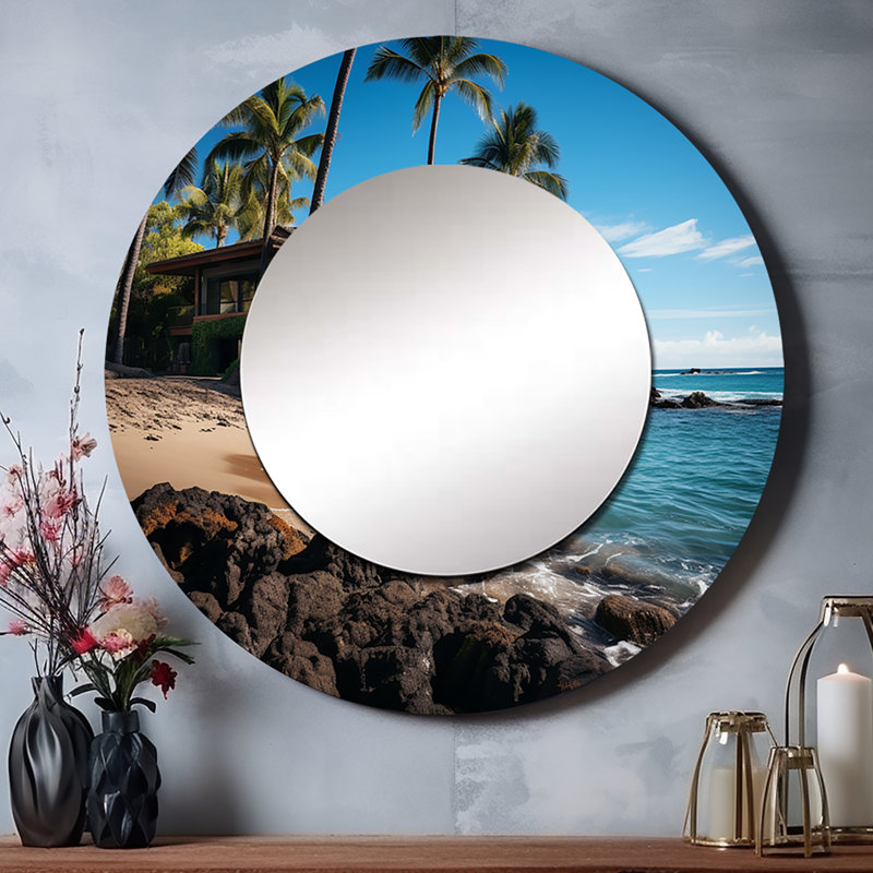 Hawaii Island Retreat - miroir mural Hawaii, miroir décoratif rond moderne, impression d'art en métal, 29 po x 29 po