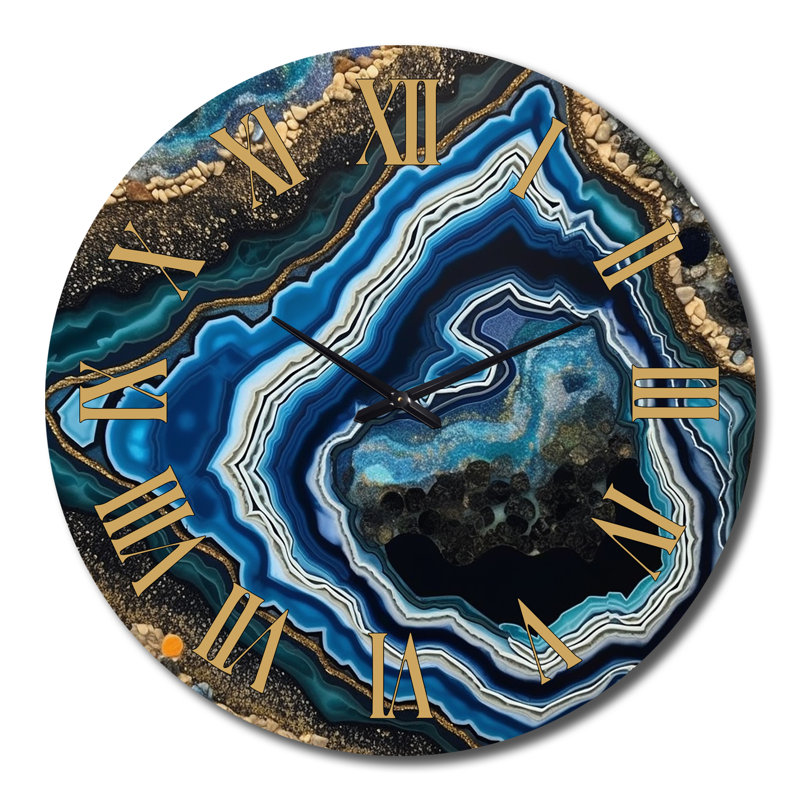 Teal Gold Geode Gems - Stone Geode Wall Clock, Extra Large