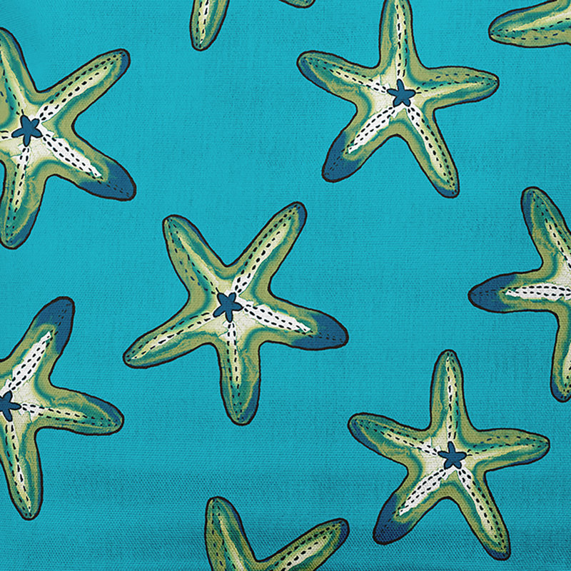 Beach Vacation Starfish Print Outdoor Square Pillow Cover & Insert, 18"x18", Turquoise/Green