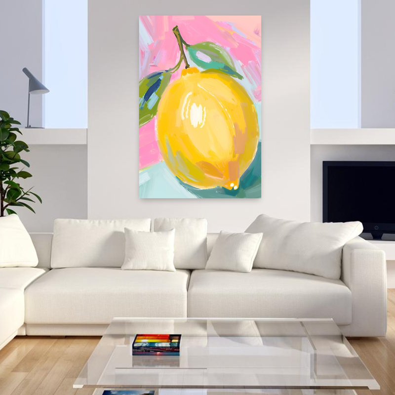 «Vibrant Pink Lemon», art audacieux aux fruits colorés et audacieux, H 48 po x l 32 po