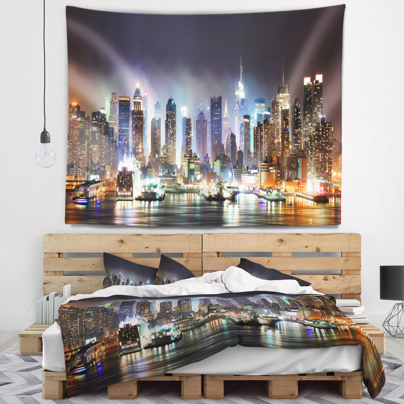 Tapisserie bleu clair Cityscape New York Times Square, H 32 po x l 39 po