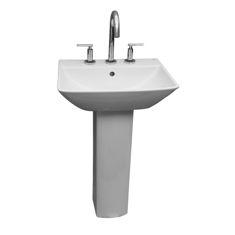 Lavabo de salle de bain rectangulaire sur pied en porcelaine vitreuse avec trop-plein Summit 27,5 po Summit, Centres de 8 po