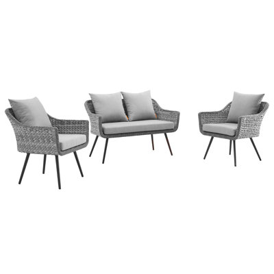 Endeavor 3 Piece Outdoor Patio Wicker Rattan Sectional Sofa Set by Modway