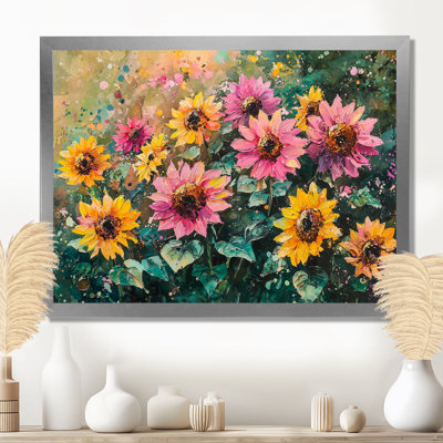 Doreon Spring Symphony of Pink Sunflowers II - art mural tournesols