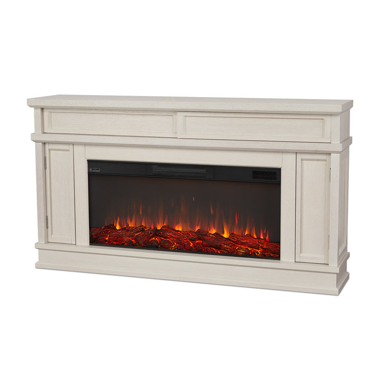 Bone White Electric Fireplace TV Stand with Cabinet