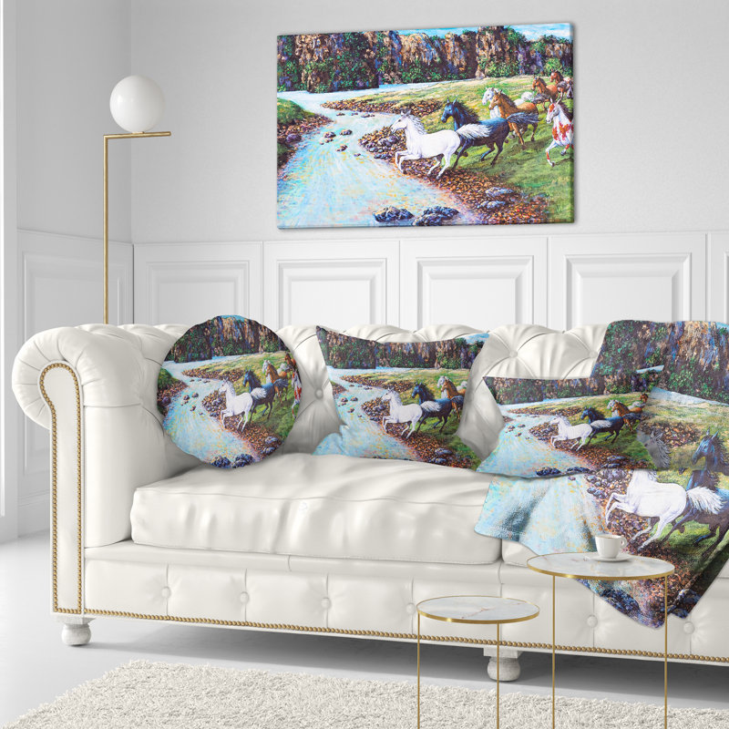 Coussin décoratif imprimé Chevaux traversant le ruisseau