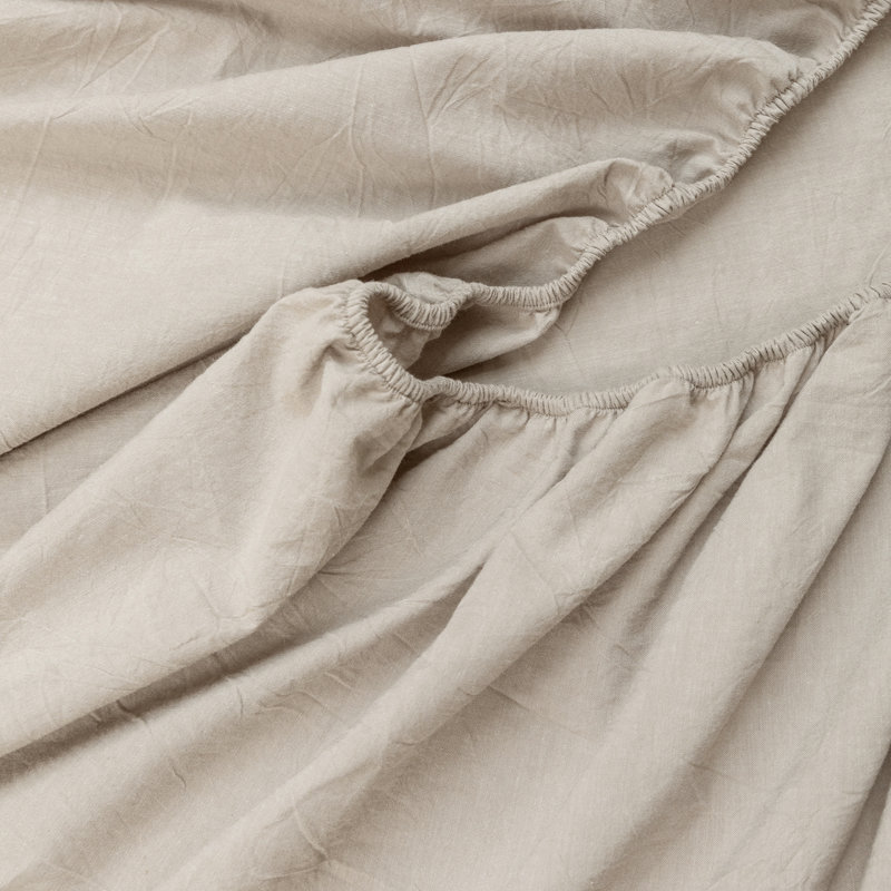 Drap-housse Bestouch 100% coton lin lavé, Lait d'amande, gris, Drap-housse grand