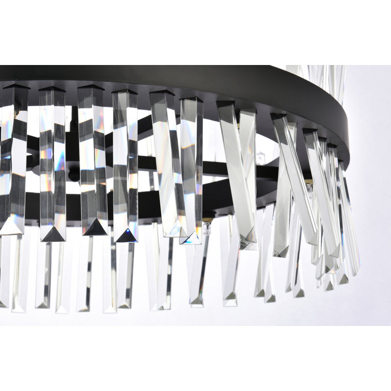 Luminaire suspendu rond en cristal Athol 12 pouces noir, L 25 po, Noir, noir, noir, noir, 14 Lights