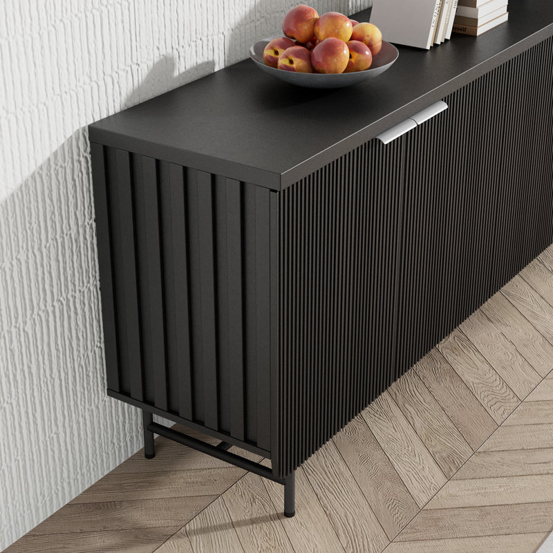 Buffet Mid-Century et Scandinavian, Noir, noir, noir, noir, H 28,74 po x l 68,11 po x P 15,75 po